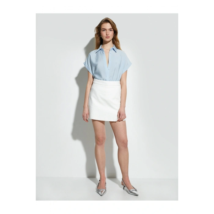 Kısa Kollu Gömlek Viskon Klasik Yaka Dokulu