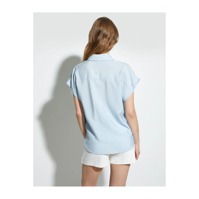 Kısa Kollu Gömlek Viskon Klasik Yaka Dokulu