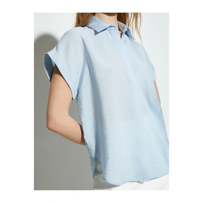 Kısa Kollu Gömlek Viskon Klasik Yaka Dokulu