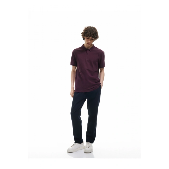 Kısa Kollu Pamuklu Pike Kumaş Polo Yaka Slim Fit Tişört