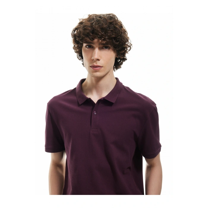 Kısa Kollu Pamuklu Pike Kumaş Polo Yaka Slim Fit Tişört