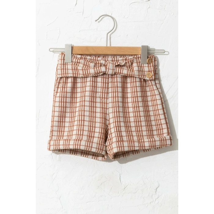 Kız Bebek Kahverengi Ekose Lll Şort & Bermuda