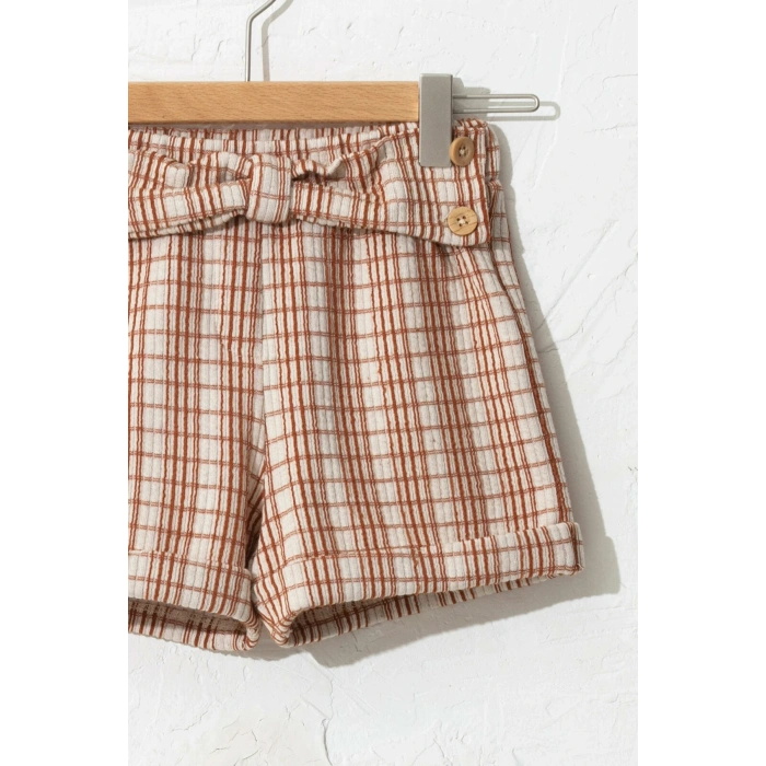 Kız Bebek Kahverengi Ekose Lll Şort & Bermuda