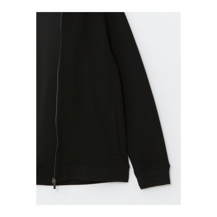 Kolej Yaka Uzun Kollu Erkek Fermuarlı Sweatshirt