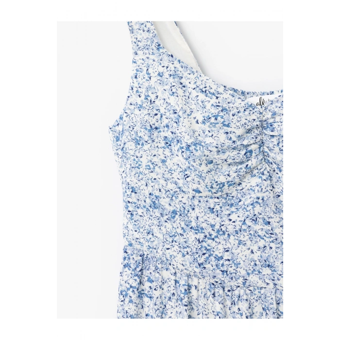 Kolsuz Gipeli U Yaka Katlı Viskon Çiçekli Uzun Elbise