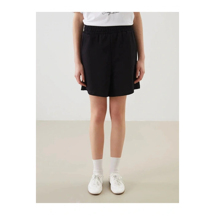 KOOR Siyah Beli Lastikli Kadın Şort Etek