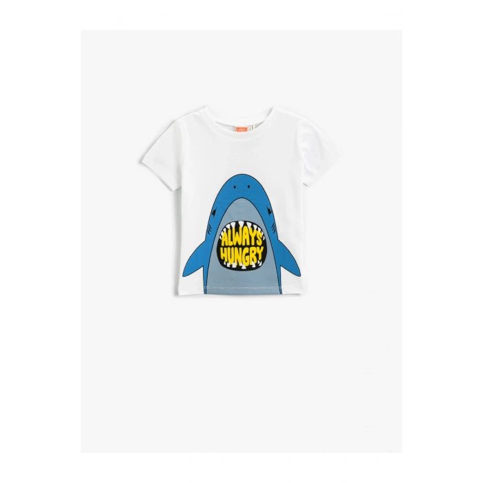 Köpek Balığı Baskılı Kısa Kollu Tişört Pamuklu