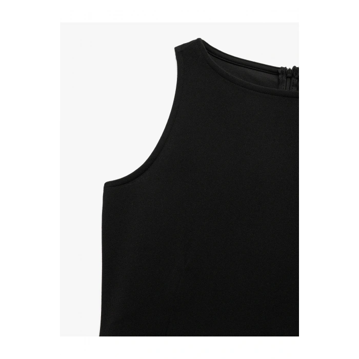 Krep Scuba Kumaş Kolsuz Bisiklet Yaka Mini Pileli Elbise