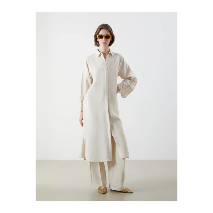 Kroşe Detaylı Modal Karışımlı Kadın Gömlek Tunik