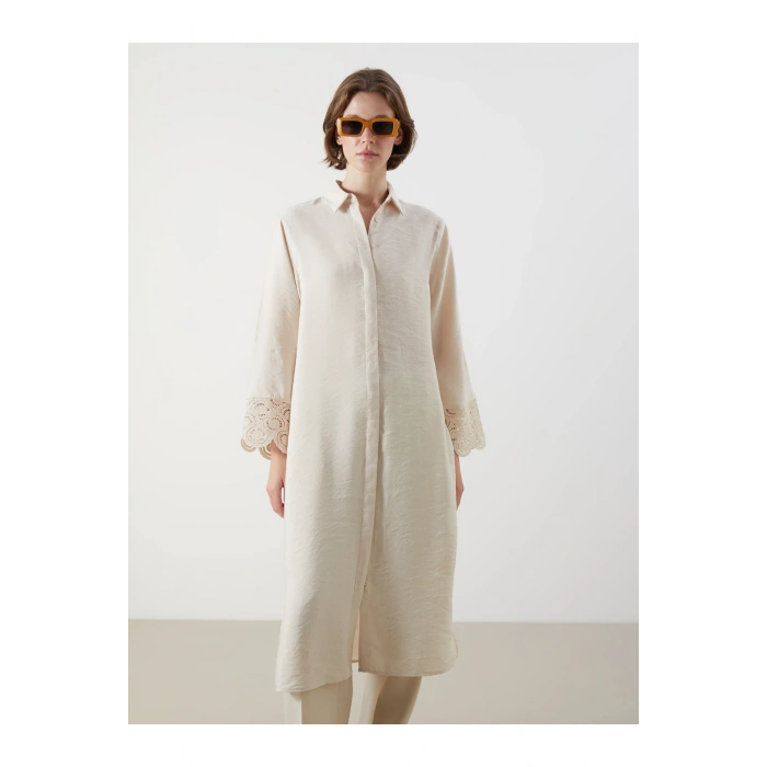 Kroşe Detaylı Modal Karışımlı Kadın Gömlek Tunik