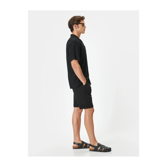 Kumaş Şort Bermuda Chino Slim Fit Düğmeli Cepli Katlı Paça