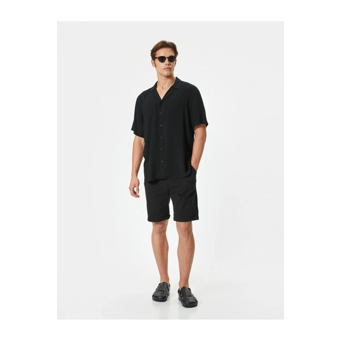 Kumaş Şort Bermuda Chino Slim Fit Düğmeli Cepli Katlı Paça