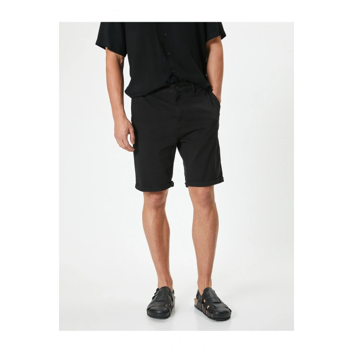 Kumaş Şort Bermuda Chino Slim Fit Düğmeli Cepli Katlı Paça