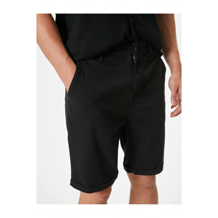 Kumaş Şort Bermuda Chino Slim Fit Düğmeli Cepli Katlı Paça