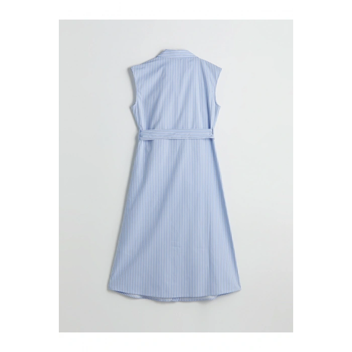 Kuşaklı Çizgili Gömlek Elbise