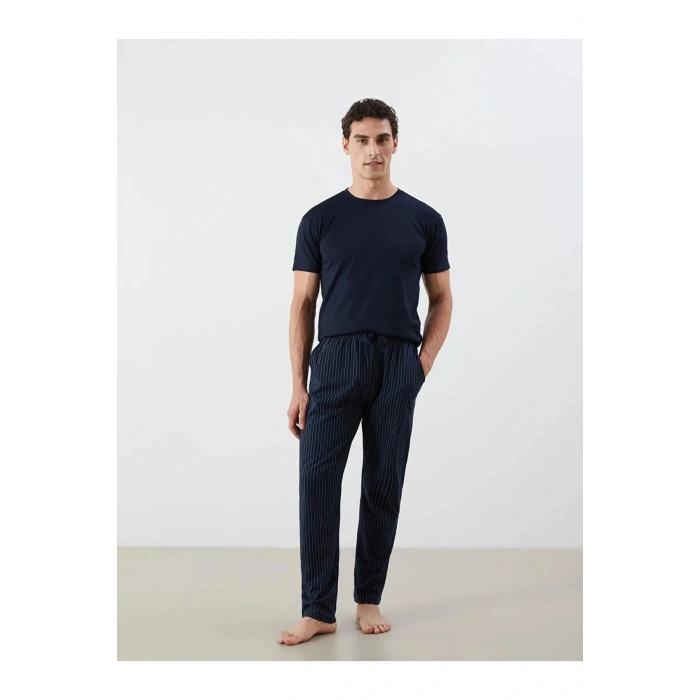 Lacivert Standart Kalıp Çizgili Erkek Pijama Altı