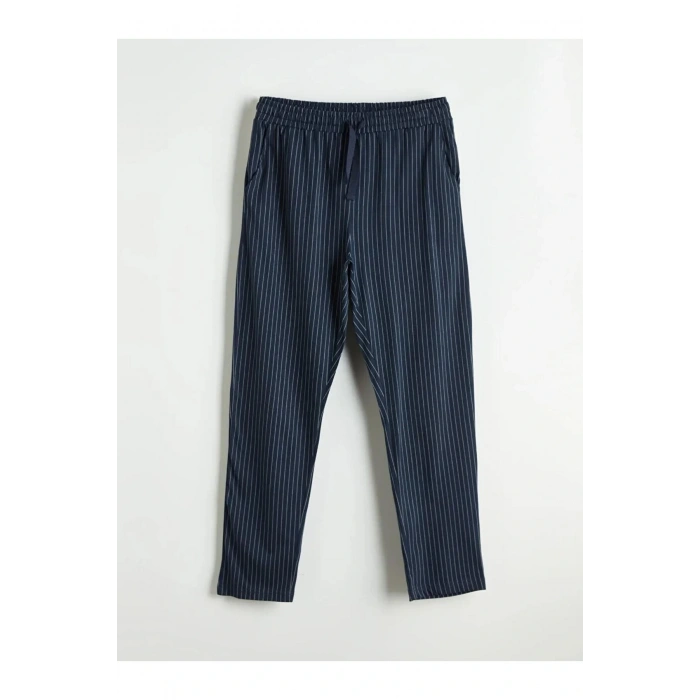 Lacivert Standart Kalıp Çizgili Erkek Pijama Altı