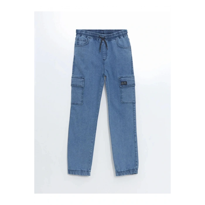 LC WAİKİKİ LCW Kids Orta İndigo Beli Lastikli Erkek Çocuk Kargo Jean Pantolon