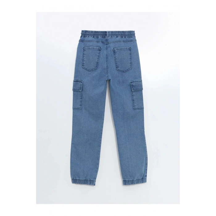 LC WAİKİKİ LCW Kids Orta İndigo Beli Lastikli Erkek Çocuk Kargo Jean Pantolon