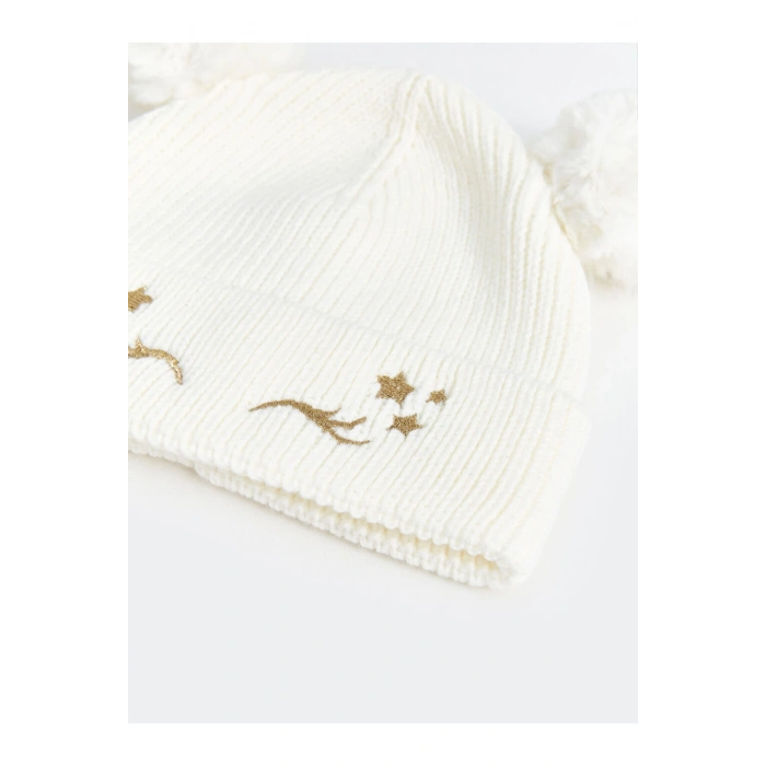 LCW ACCESSORIES Ekru Nakışlı Kız Çocuk Atkı ve Bere