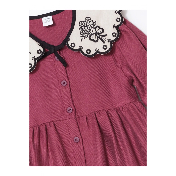 LCW baby Açık Mürdüm Bebe Yaka Uzun Kollu Kız Bebek Elbise