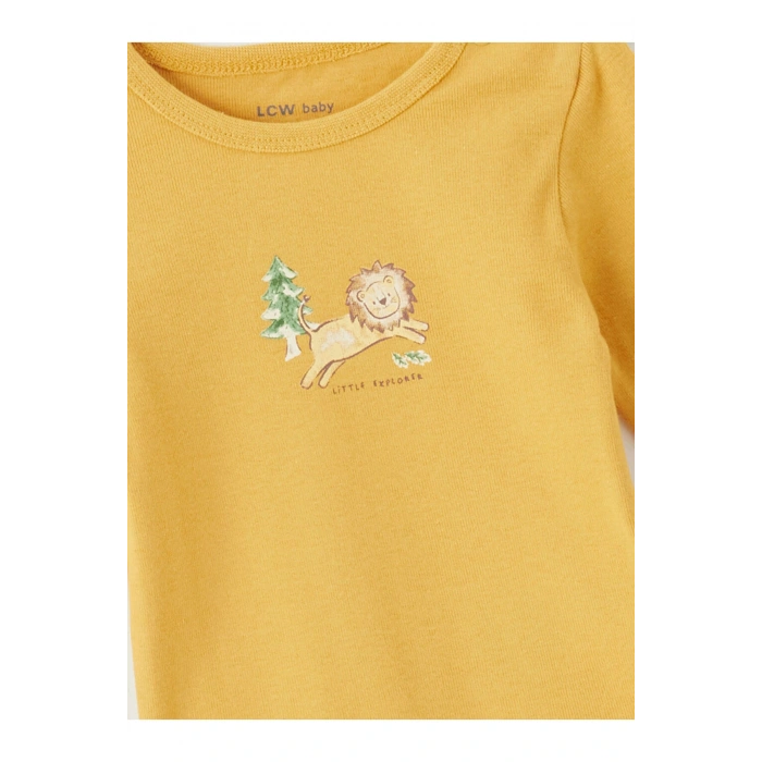 LCW baby Bej Baskılı Uzun Kollu Erkek Bebek Çıtçıtlı Body 2li