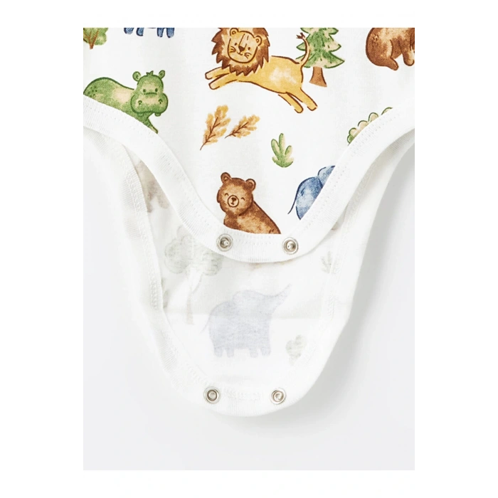 LCW baby Bej Baskılı Uzun Kollu Erkek Bebek Çıtçıtlı Body 2li