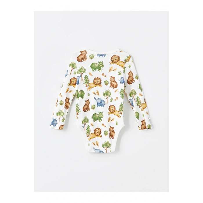 LCW baby Bej Baskılı Uzun Kollu Erkek Bebek Çıtçıtlı Body 2li