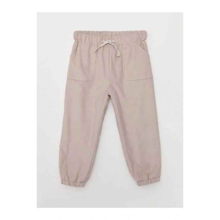 LCW baby Bej Beli Lastikli Basic Kız Bebek Jogger Pantolon