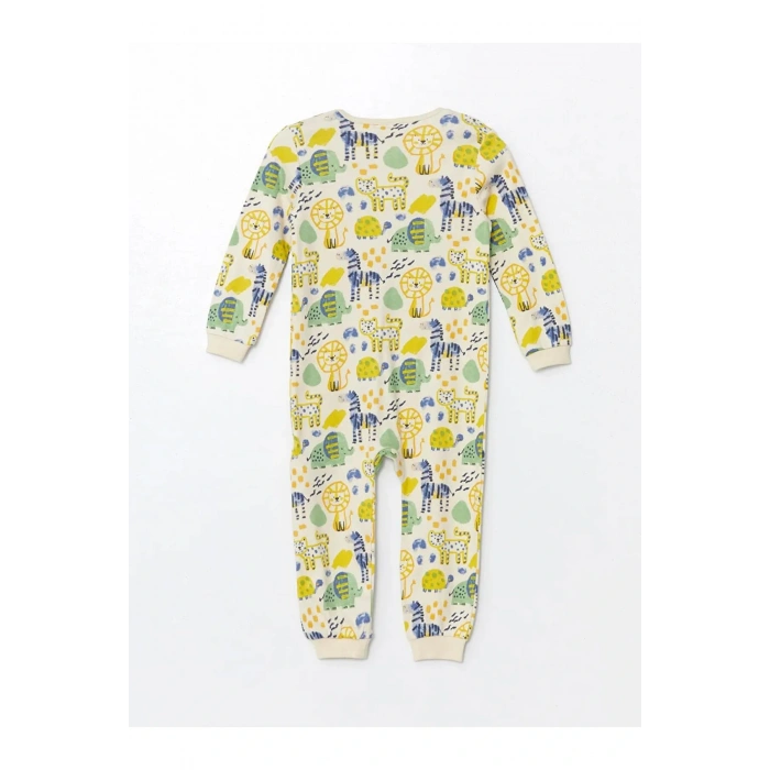 LCW baby Bej Bisiklet Yaka Uzun Kollu Baskılı Erkek Bebek Tulum 2li