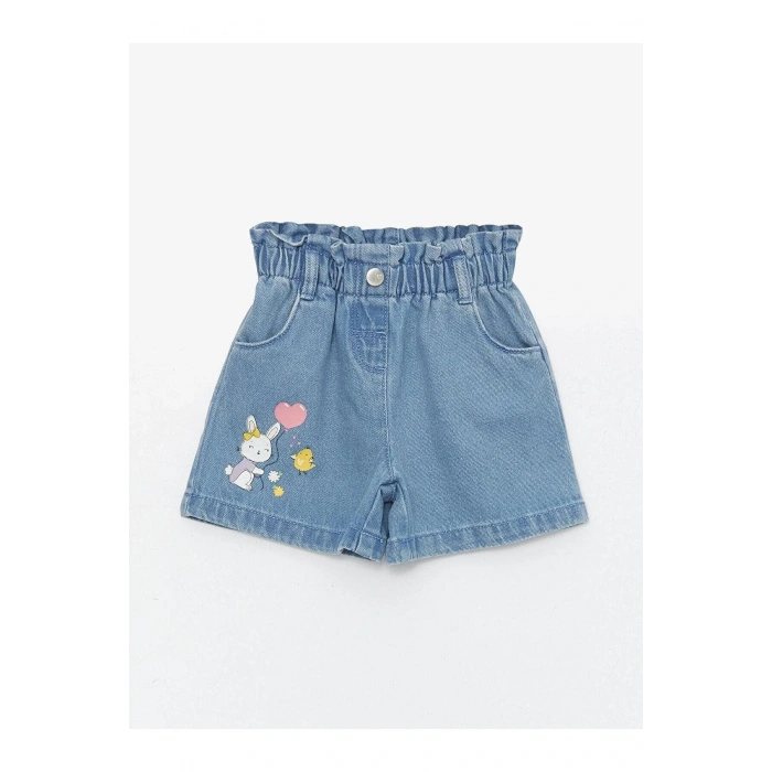 LCW baby Beli Lastikli Baskılı Kız Bebek Jean Şort
