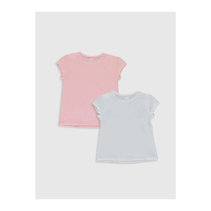 LCW baby Beyaz Bisiklet Yaka Kısa Kol Basic Kız Bebek Tişört 2li