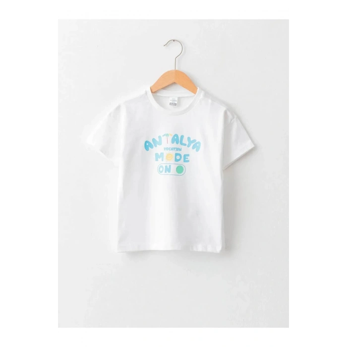 LCW baby Beyaz Bisiklet Yaka Kısa Kol Baskılı Pamuklu Erkek Bebek Tişört