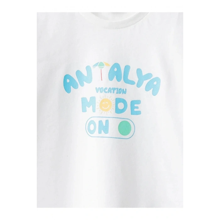 LCW baby Beyaz Bisiklet Yaka Kısa Kol Baskılı Pamuklu Erkek Bebek Tişört