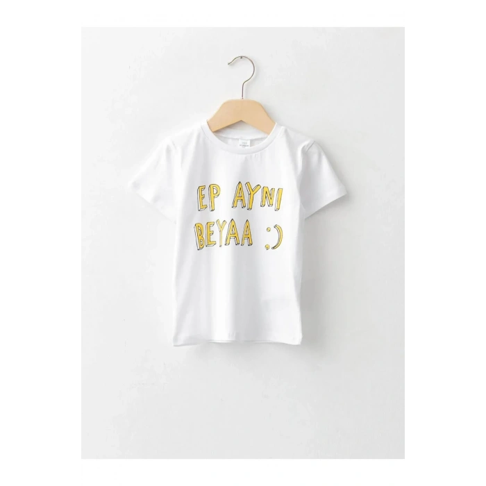 LCW baby Beyaz Bisiklet Yaka Kısa Kollu Baskılı Erkek Bebek Tişört