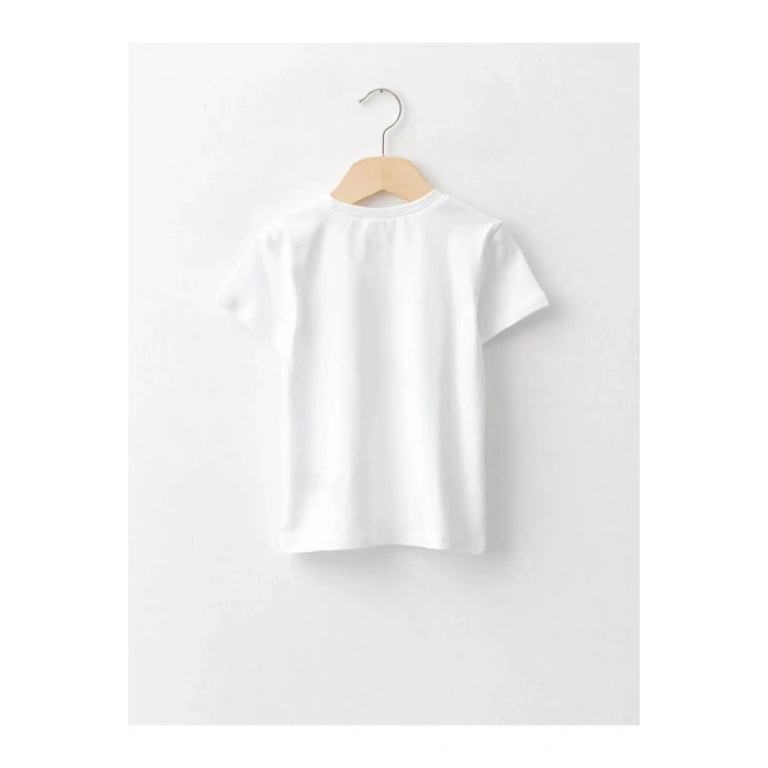 LCW baby Beyaz Bisiklet Yaka Kısa Kollu Baskılı Erkek Bebek Tişört