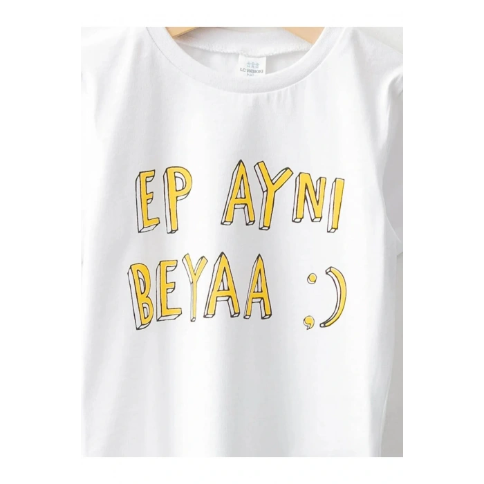 LCW baby Beyaz Bisiklet Yaka Kısa Kollu Baskılı Erkek Bebek Tişört