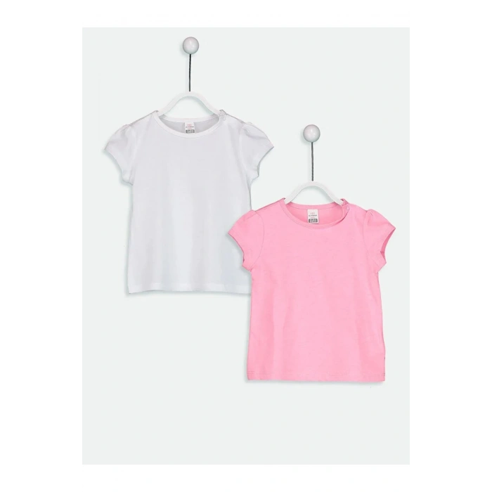 LCW baby Beyaz Bisiklet Yaka Kısa Kollu Kız Bebek Tişört