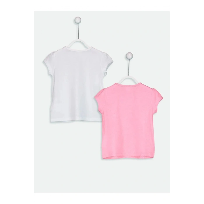 LCW baby Beyaz Bisiklet Yaka Kısa Kollu Kız Bebek Tişört