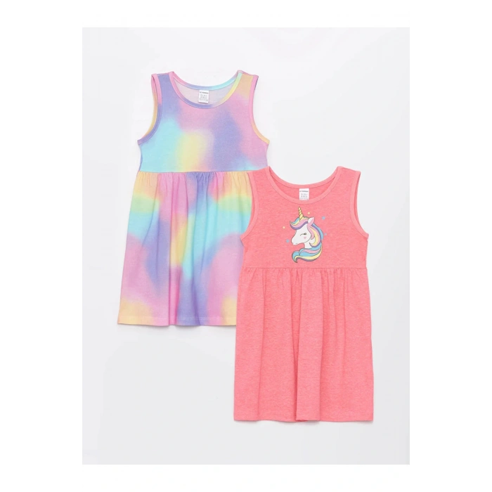 LCW baby Bisiklet Yaka Baskılı Kız Bebek Elbise 2li