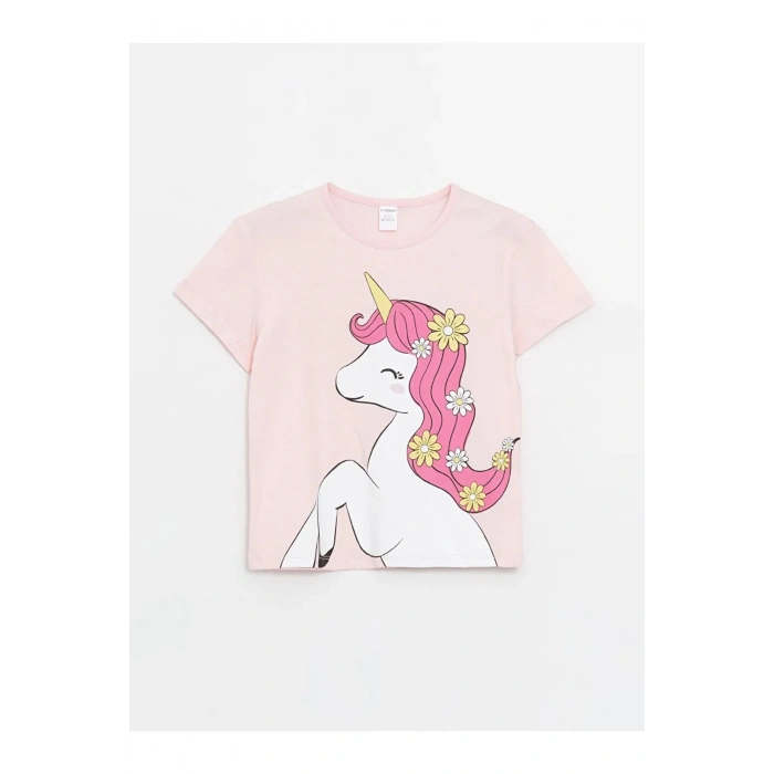 LCW baby Bisiklet Yaka Baskılı Kız Bebek Tişört ve Şort 2li Takım