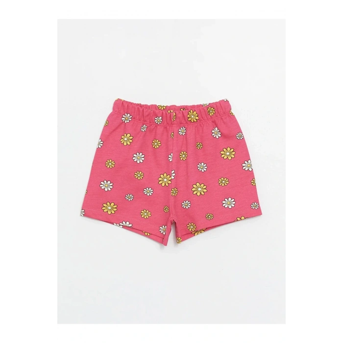 LCW baby Bisiklet Yaka Baskılı Kız Bebek Tişört ve Şort 2li Takım