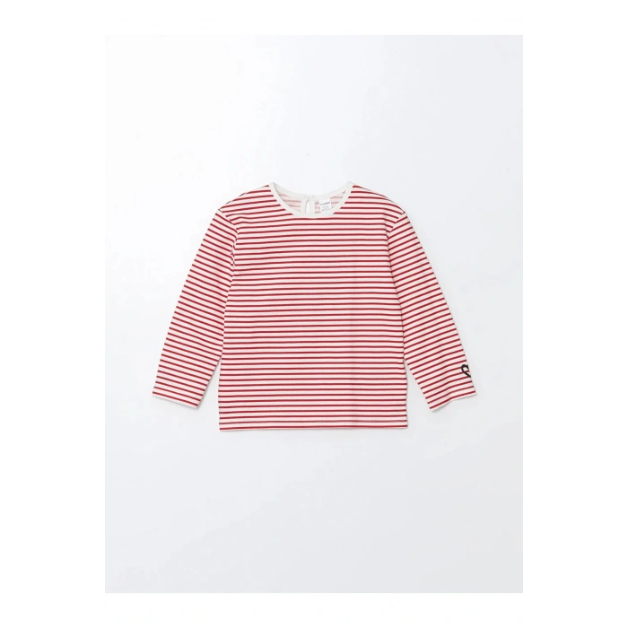LCW baby Bisiklet Yaka Çizgili Kız Bebek Tişört