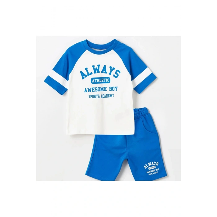 LCW baby Bisiklet Yaka Kısa Kollu Baskılı Erkek Bebek Tişört ve Şort 2li Takım