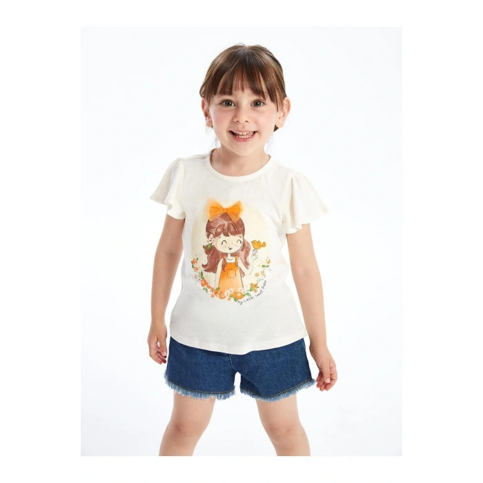 LCW baby Bisiklet Yaka Kısa Kollu Baskılı Kız Bebek Tişört