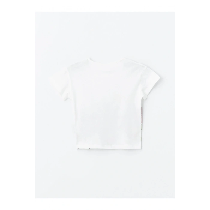 LCW baby Bisiklet Yaka Kısa Kollu Çiçekli Kız Bebek Tişört ve Şort 2li Takım