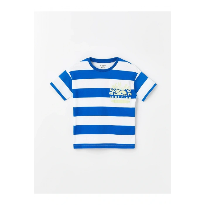 LCW baby Bisiklet Yaka Kısa Kollu Çizgili Erkek Bebek Tişört