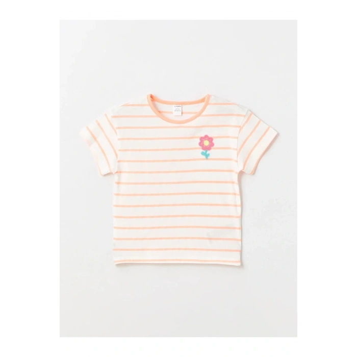 LCW baby Bisiklet Yaka Kısa Kollu Çizgili Kız Bebek Tişört ve Tayt 2li Takım