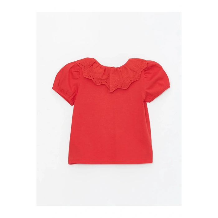 LCW baby Bisiklet Yaka Kısa Kollu Nakış Detaylı Kız Bebek Tişört