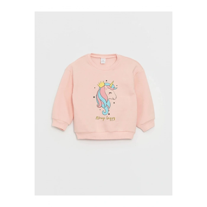 LCW baby Bisiklet Yaka Uzun Kollu Baskılı Kız Bebek Sweatshirt